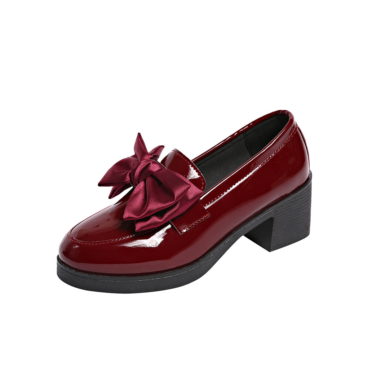 Fiorelle Women's Plus Size Bowknot Leather Shoes with Chunky Heel Platform