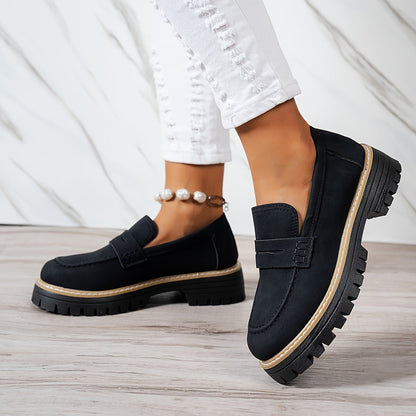 Fiorelle Women's Plus Size Casual Retro Suede Loafers with Chunky Heel Platform