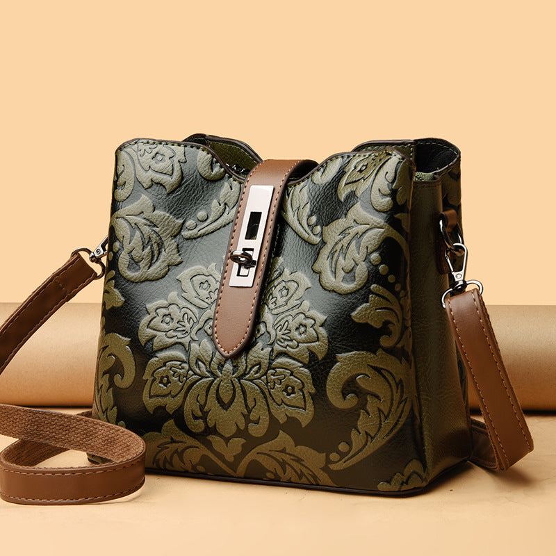 Fiorelle Women's Heritage Artisan Bucket - Distinctive Hand-Blocked Motifs on Heirloom Leather with Village-to-City Versatility