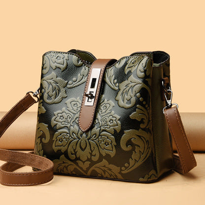 Fiorelle Women's Heritage Artisan Bucket - Distinctive Hand-Blocked Motifs on Heirloom Leather with Village-to-City Versatility