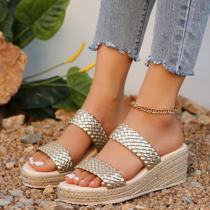 Fiorelle Women’s RetroWeave Wedge Slide Sandals – Braided Platform Summer Slippers (US 5–10)