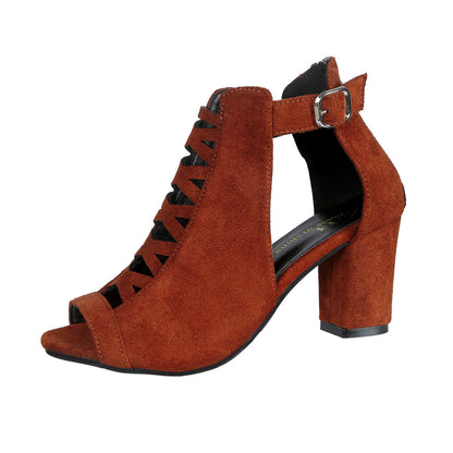 Fiorelle Women's Odette Suede Peep-Toe Cutout Bootie Sandals – Buckle Strap Chunky Heel Sophisticated Boot Sandals (US 3.5–11.5)