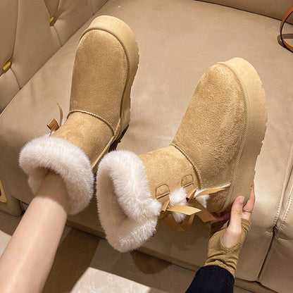 Fiorelle Women's Bow-Knit Cozy Winter Boots - Shearling Lined Chunky Platform Snow Boots (US 5-9.5)