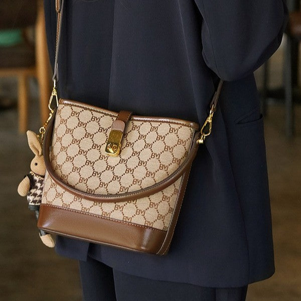 Fiorelle Women's Rabbit Muse Bucket Bag - Heritage Print & Crafted Leather Convertible Carry with Signature Charm & Optimized Capacity