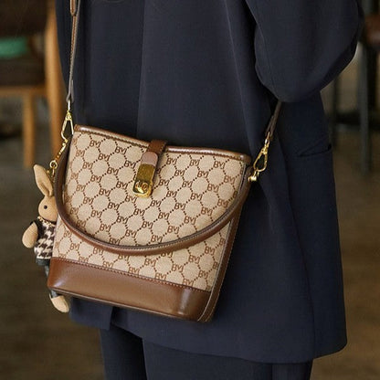 Fiorelle Women's Rabbit Muse Bucket Bag - Heritage Print & Crafted Leather Convertible Carry with Signature Charm & Optimized Capacity