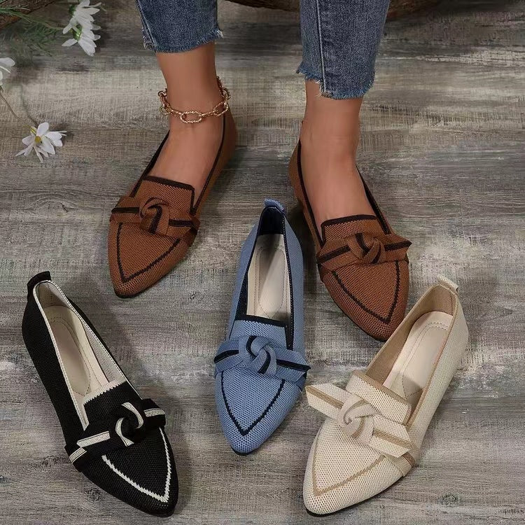 Fiorelle Women's Plus Size Knit Flat Loafers - Slip-On Bowknot Shallow Cut Lazy Work Shoes