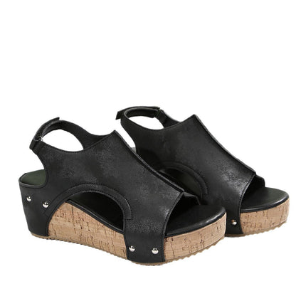 Fiorelle Women's Boho Roman Gladiator Sandals - Peep Toe Platform Wedge with Hook-and-Loop Closure, Retro Strappy Design