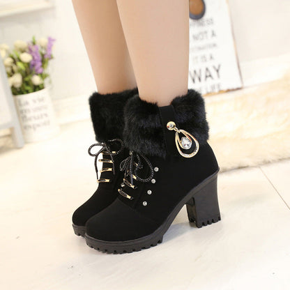 Fiorelle Women's Glam Knit-Cuff Boots - Rhinestone Decor Side Zip Block Heel Dress Boots (US 5-10)