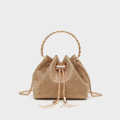 Fiorelle Women's Celestial Cache Bucket - Crystal-Encrusted Drawstring Minaudière with Detachable Constellation Chain