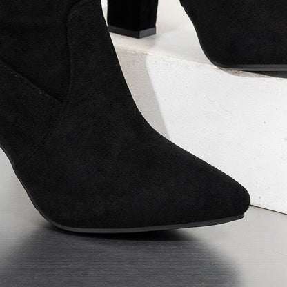 Fiorelle Women’s Suede ChunkyEdge Knee-High Boots – Pointed Toe Chunky Heel Tall Boots (US 4–10.5)