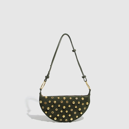 Fiorelle Women's Rebel Rivet Underarm Bag - Punk-Edge Mushroom Stud Shoulder Crossbody with Detachable Strap & Distressed Texture