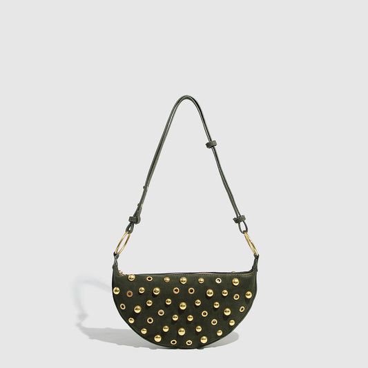 Fiorelle Women's Rebel Rivet Underarm Bag - Punk-Edge Mushroom Stud Shoulder Crossbody with Detachable Strap & Distressed Texture