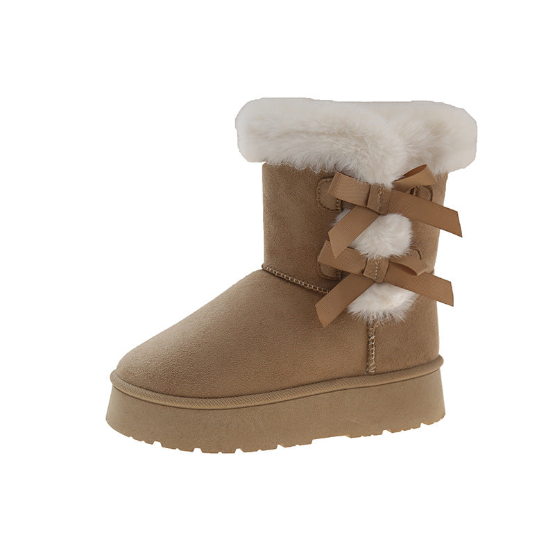 Fiorelle Women's Bow-Knit Cozy Winter Boots - Shearling Lined Chunky Platform Snow Boots (US 5-9.5)