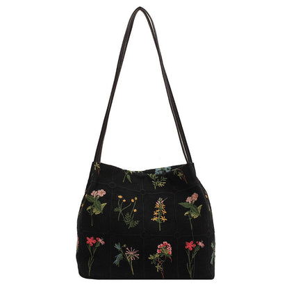 Fiorelle Women's Atelier Bloom Bucket — Artisan-Embroidered Canvas Commuter Tote with Structured Base & Dual Carry