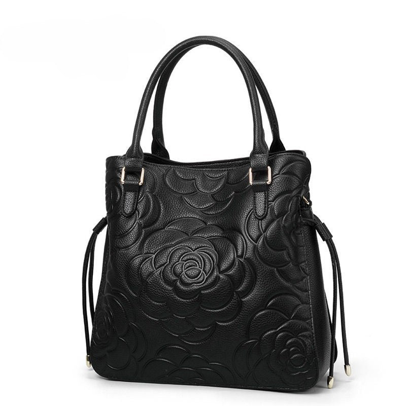 Fiorelle Women's Heritage Grain Tote - Full-Grain Leather Statement Carry with Hand-Pressed Motifs & Timeless Silhouette