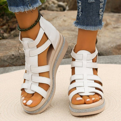 Fiorelle Women’s Plus Size Roman Zipper Sandals - Adjustable Ankle-Strap Slide Sandals with Height Boost for Summer