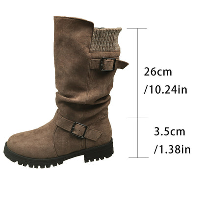 Fiorelle Women’s RanchWrap Buckle Mid-Calf Suede Boots – Knit Cuff Western-Style Slouchy Shoes (US 5–10.5)