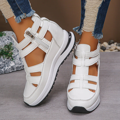 Fiorelle Women’s Plus Size Sporty Platform Sandals - Side Zipper Closed-Toe Sneaker Sandals with 7cm Height Boost