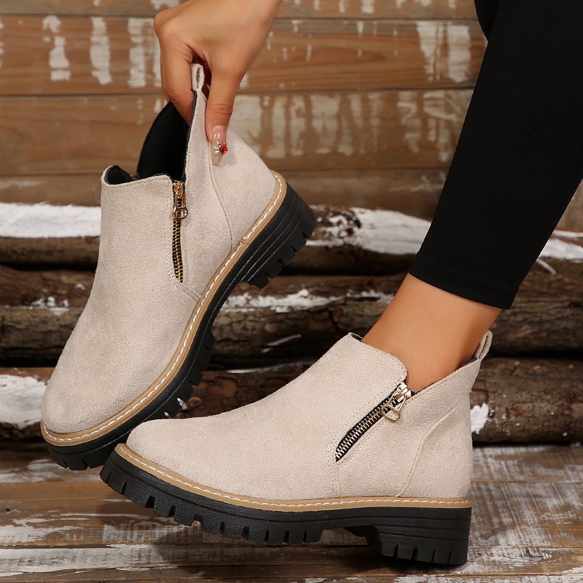 Fiorelle Women's Metro Chelsea Boots - Side-Zip Suede Ankle Boots with Chunky Heel (US 5-10.5)