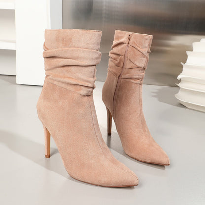 Fiorelle Women's Stiletto Heel Ankle Boots - Pointed Toe Suede Martin Boots (US 5-11)