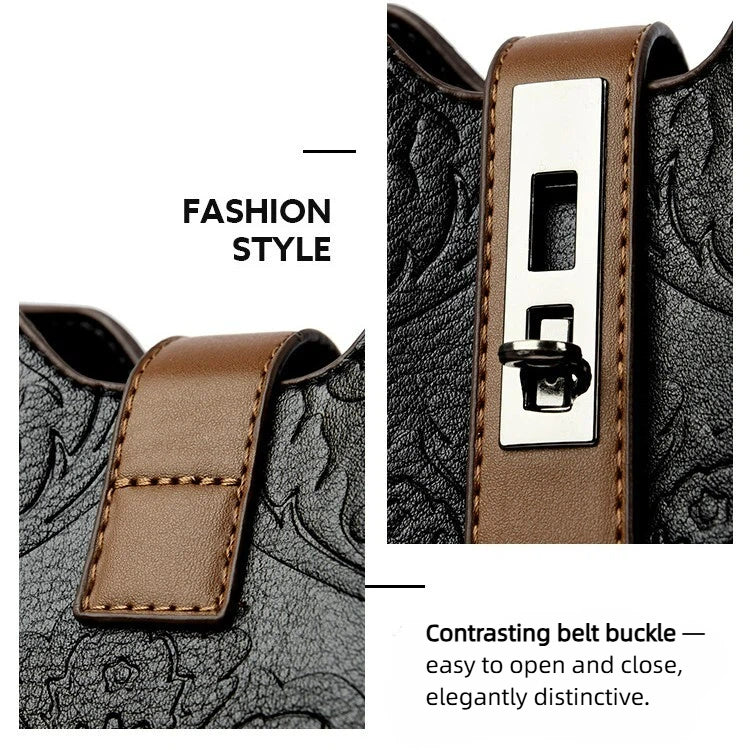 Fiorelle Women's Heritage Artisan Bucket - Distinctive Hand-Blocked Motifs on Heirloom Leather with Village-to-City Versatility