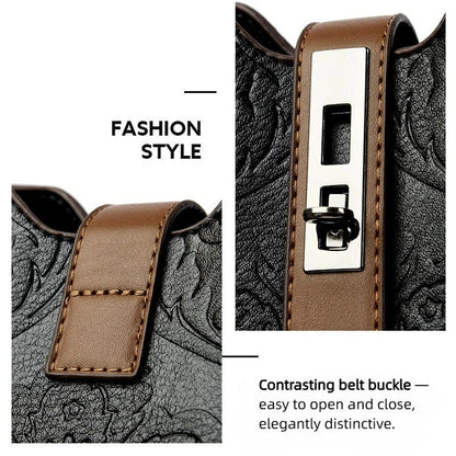 Fiorelle Women's Heritage Artisan Bucket - Distinctive Hand-Blocked Motifs on Heirloom Leather with Village-to-City Versatility
