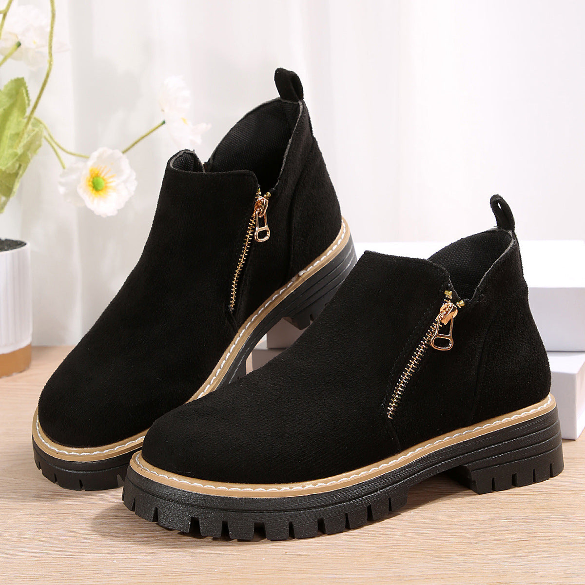 Fiorelle Women's Metro Chelsea Boots - Side-Zip Suede Ankle Boots with Chunky Heel (US 5-10.5)