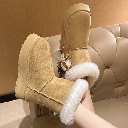 Fiorelle Women's Bow-Knit Cozy Winter Boots - Shearling Lined Chunky Platform Snow Boots (US 5-9.5)