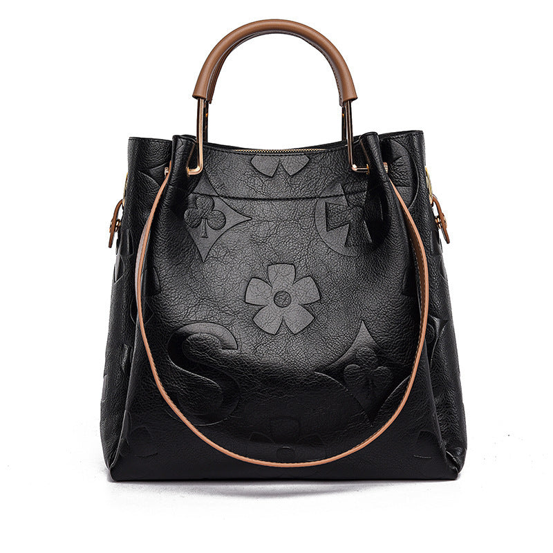 Fiorelle Women's Grain & Grace Bucket Bag - Vintage Embossed Carryall with Detachable Pouch for Women | Textured Leather Mother-Daughter Tote