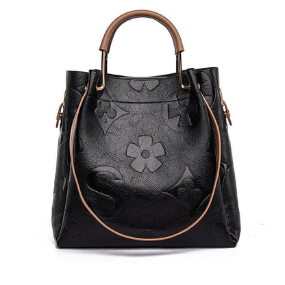Fiorelle Women's Grain & Grace Bucket Bag - Vintage Embossed Carryall with Detachable Pouch for Women | Textured Leather Mother-Daughter Tote