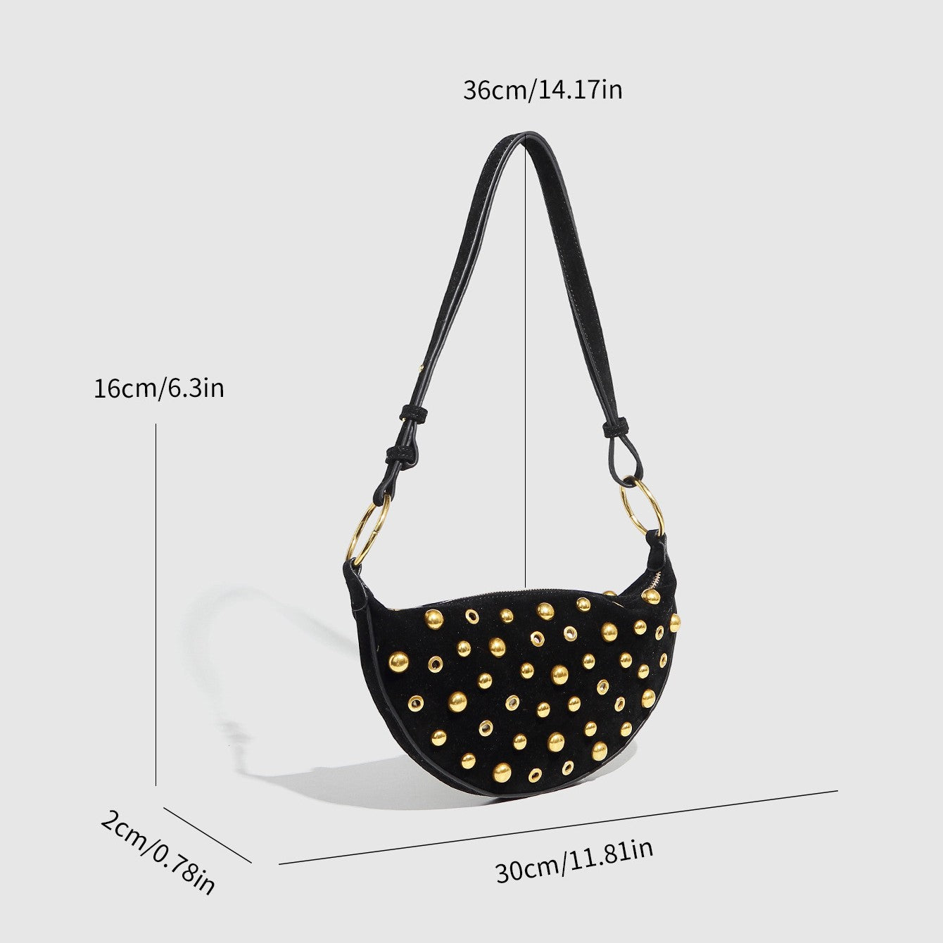 Fiorelle Women's Rebel Rivet Underarm Bag - Punk-Edge Mushroom Stud Shoulder Crossbody with Detachable Strap & Distressed Texture
