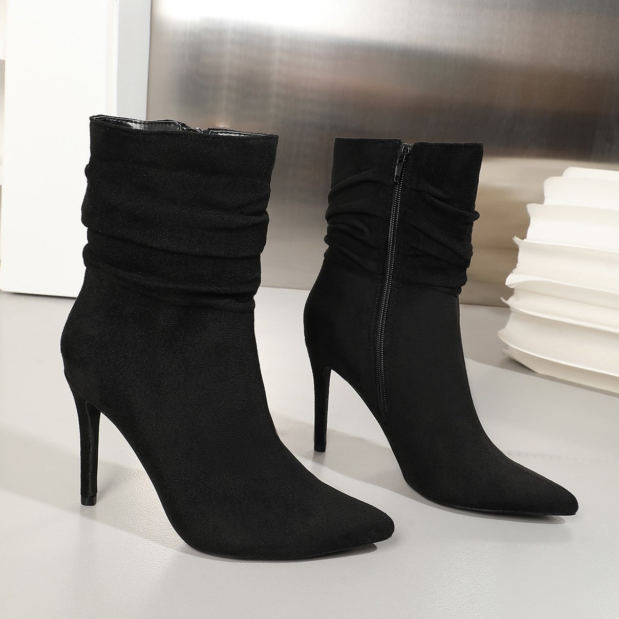 Fiorelle Women's Stiletto Heel Ankle Boots - Pointed Toe Suede Martin Boots (US 5-11)