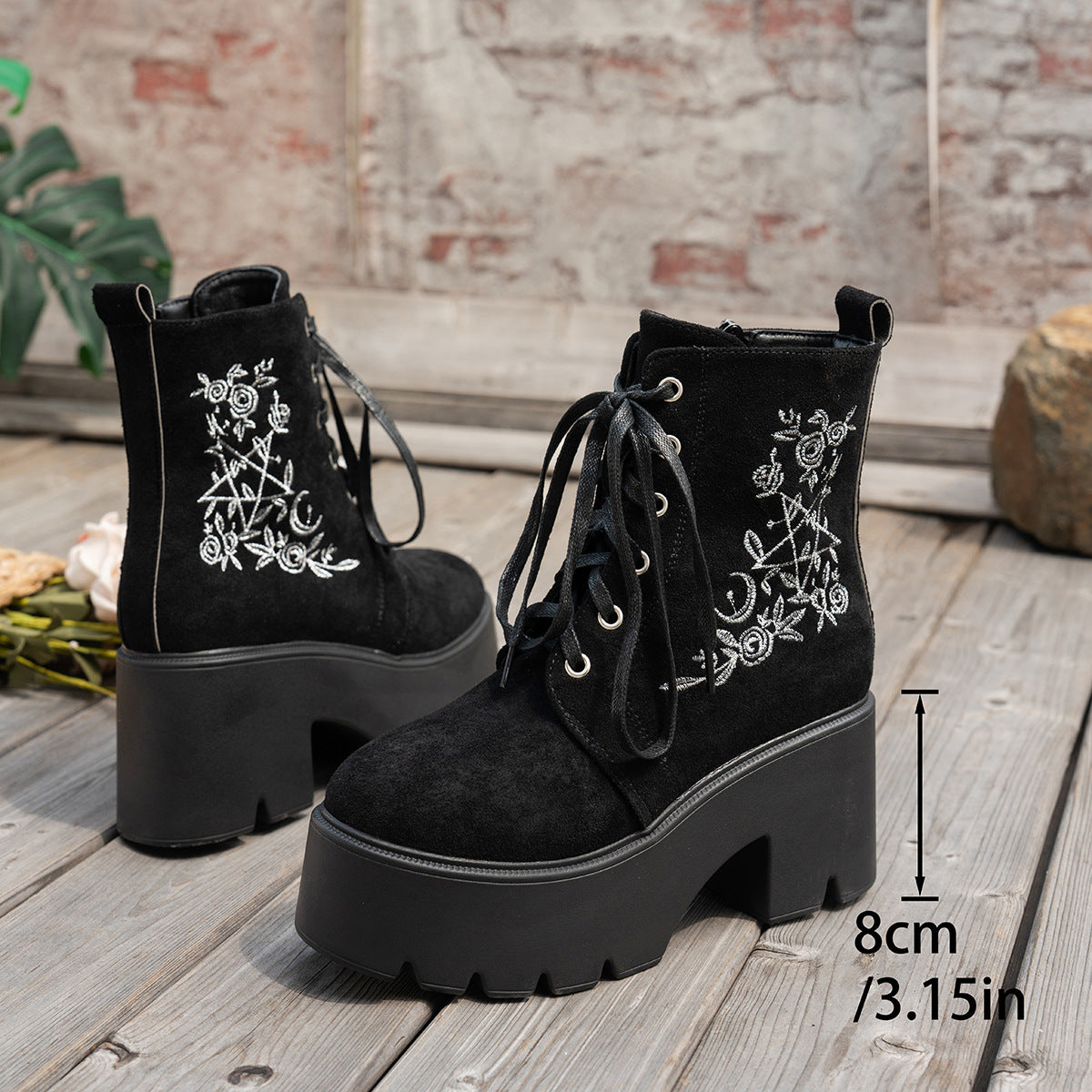 Fiorelle Women's Elfin Platform Ankle Boots - Embroidered Chunky Heel  Fall Winter Short Boots (US 4-10)