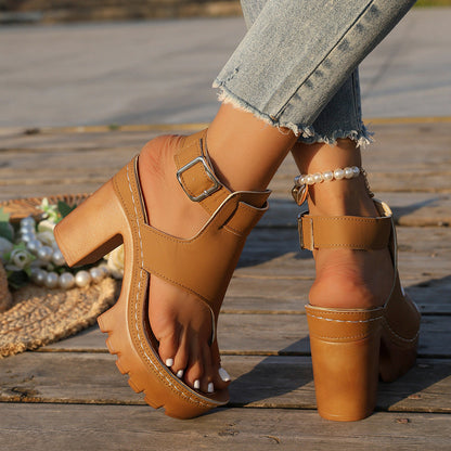 Fiorelle Women's Capri Peep-Toe Toe Ring Platform Chunky Sandals – Buckle Strap Ultra-High Heel Beach Slides (US 5–10.5)