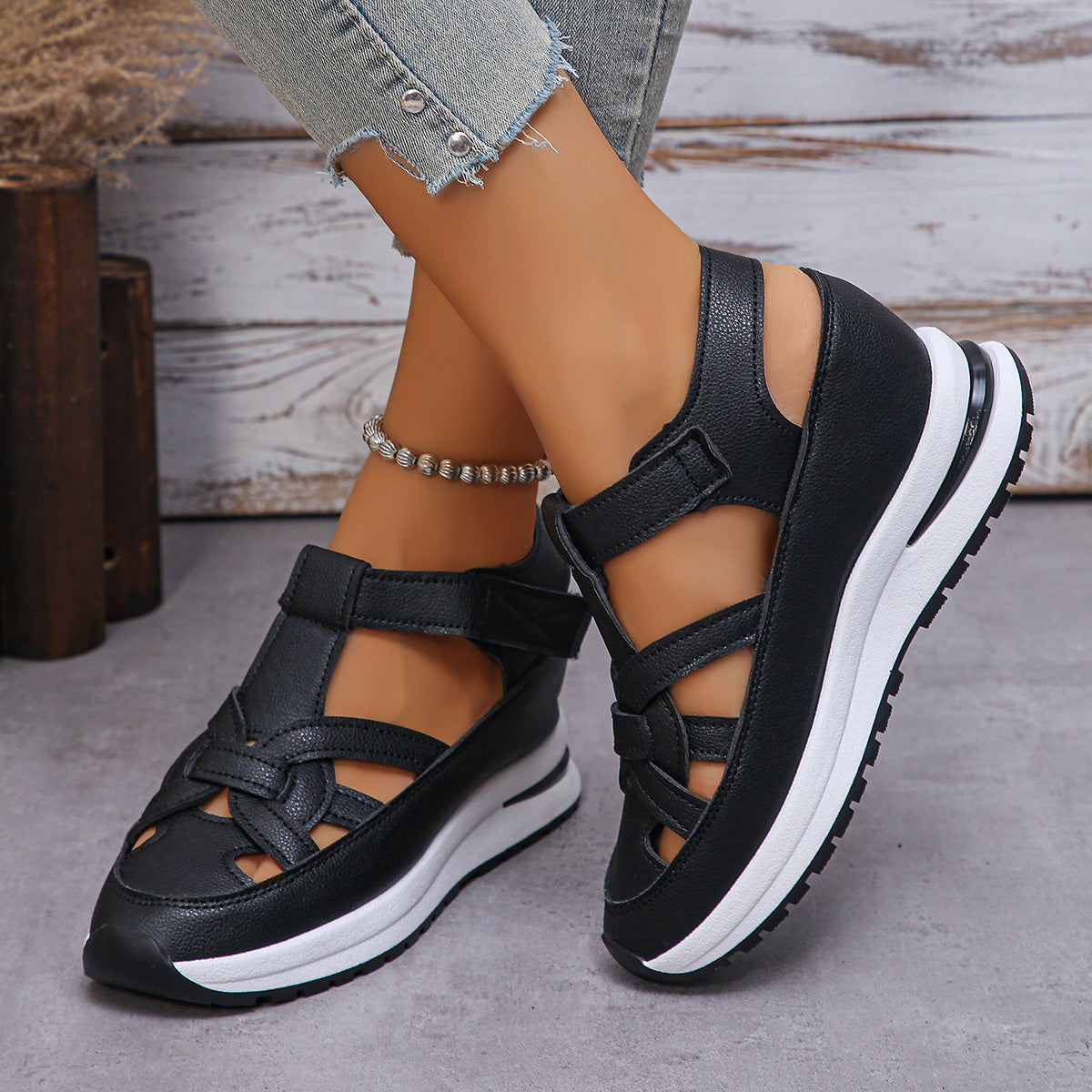 Fiorelle Women's Plus Size Comfort Chunky Gladiator Sandals - Wide Fit Adjustable Roman Style with Airflow Holes