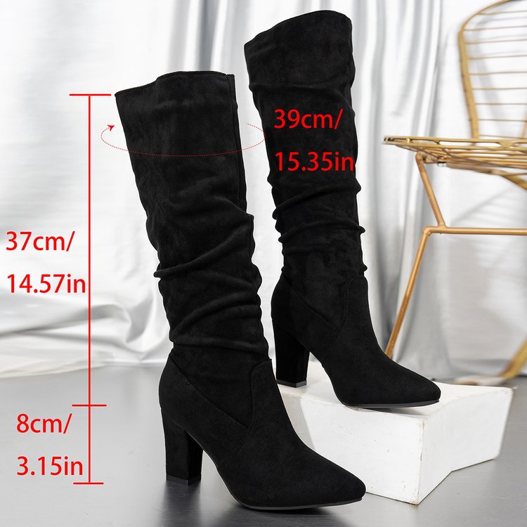 Fiorelle Women’s Suede ChunkyEdge Knee-High Boots – Pointed Toe Chunky Heel Tall Boots (US 4–10.5)