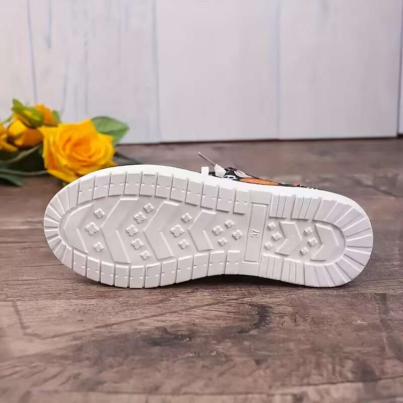 Fiorelle Women‘s Spooky Chic Canvas Sneakers - Halloween Pumpkin Skeleton Print Casual Shoes- US(5-9)