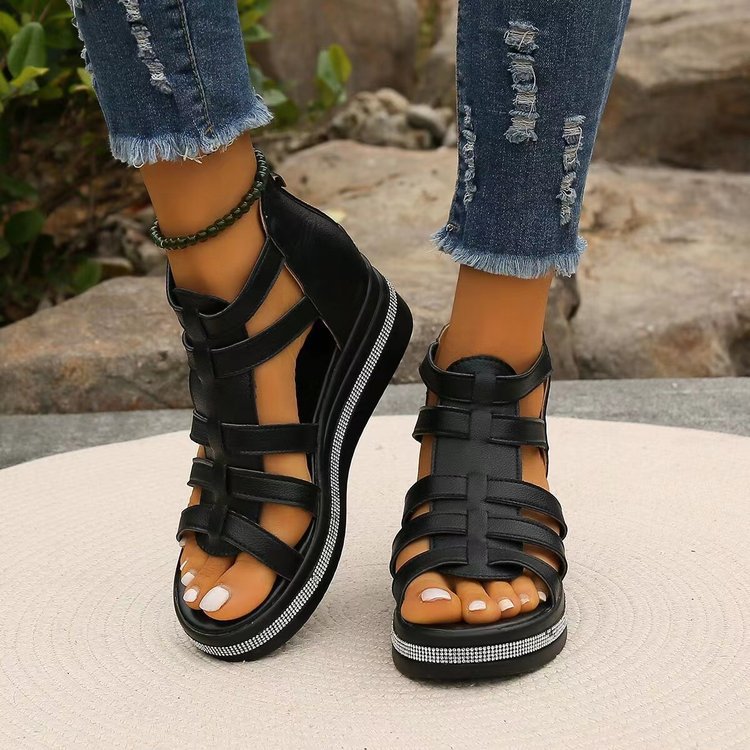 Fiorelle Women’s Plus Size Roman Zipper Sandals - Adjustable Ankle-Strap Slide Sandals with Height Boost for Summer