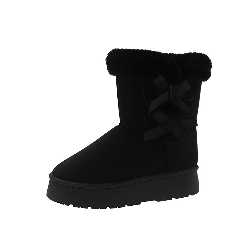 Fiorelle Women's Bow-Knit Cozy Winter Boots - Shearling Lined Chunky Platform Snow Boots (US 5-9.5)
