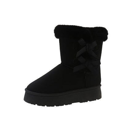 Fiorelle Women's Bow-Knit Cozy Winter Boots - Shearling Lined Chunky Platform Snow Boots (US 5-9.5)