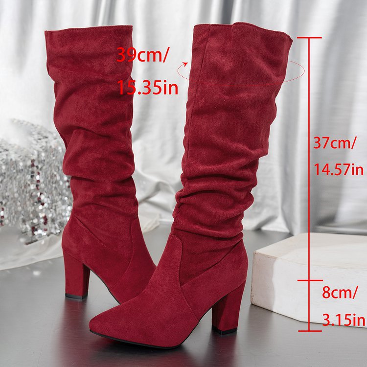 Fiorelle Women’s Suede ChunkyEdge Knee-High Boots – Pointed Toe Chunky Heel Tall Boots (US 4–10.5)