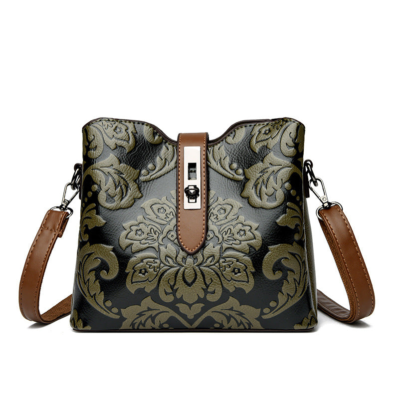 Fiorelle Women's Heritage Artisan Bucket - Distinctive Hand-Blocked Motifs on Heirloom Leather with Village-to-City Versatility