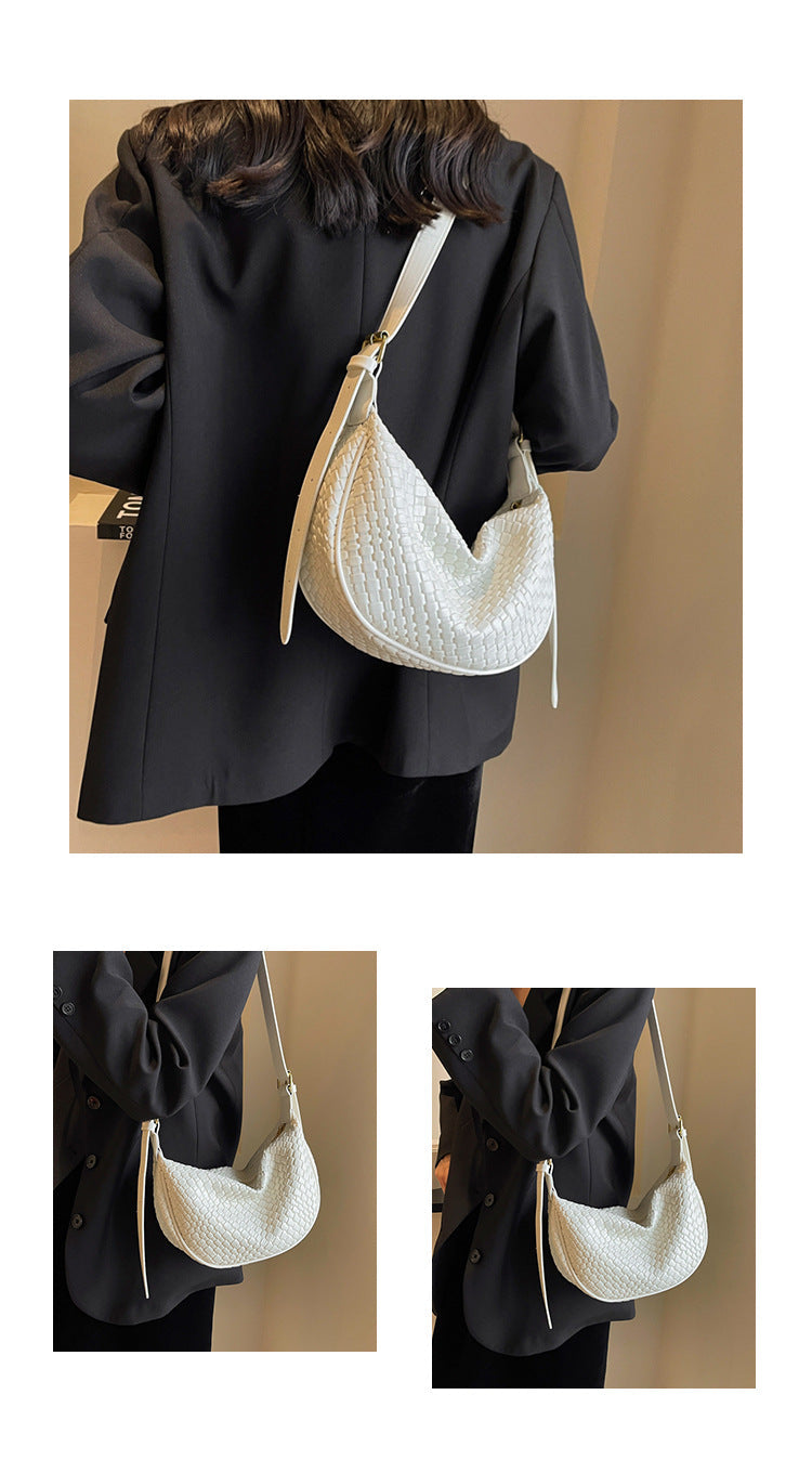 Fiorelle Women's Riviera Bias-Weave Crescent - Convertible Shoulder to Crossbody in French-Inspired Grain