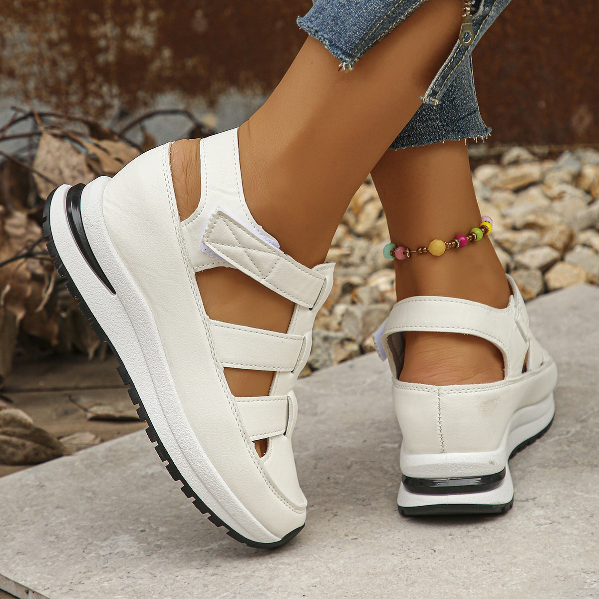 Fiorelle Women's Plus Size Hollow-Out Casual Sandals – Versatile Thin Platform with Height-Boosting Thick Sole