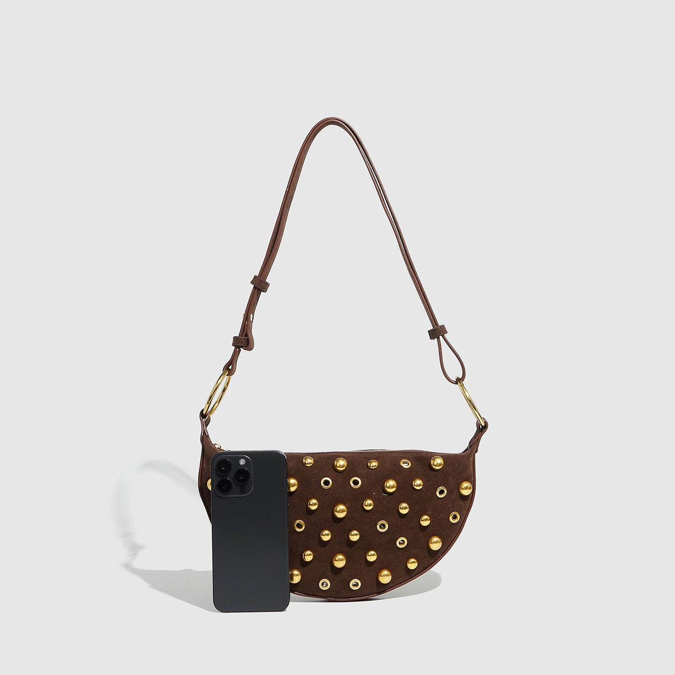 Fiorelle Women's Rebel Rivet Underarm Bag - Punk-Edge Mushroom Stud Shoulder Crossbody with Detachable Strap & Distressed Texture