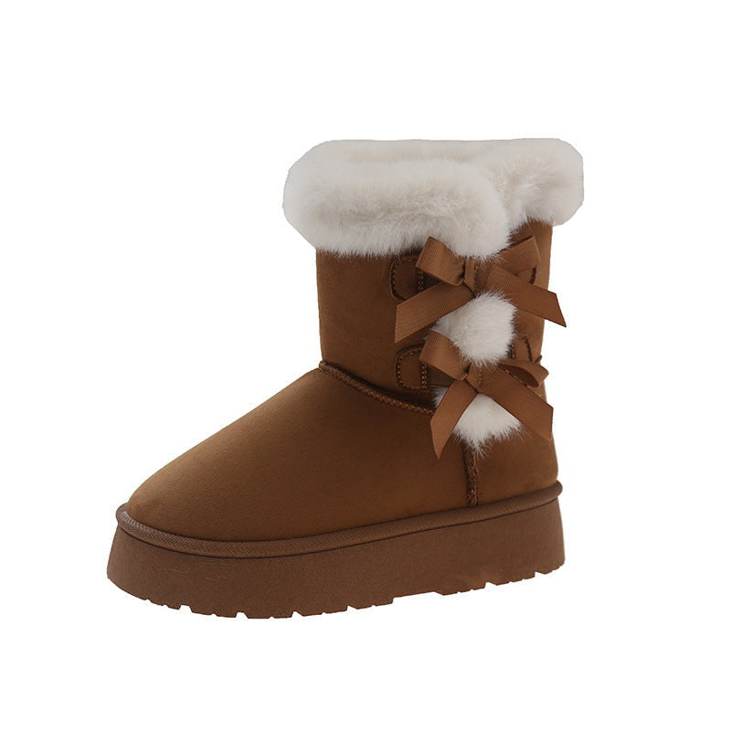 Fiorelle Women's Bow-Knit Cozy Winter Boots - Shearling Lined Chunky Platform Snow Boots (US 5-9.5)