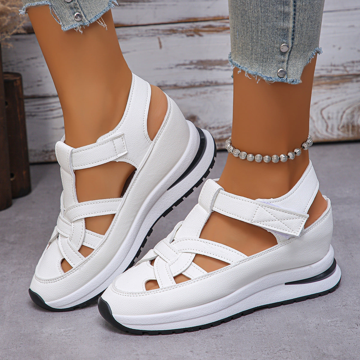 Fiorelle Women's Plus Size Comfort Chunky Gladiator Sandals - Wide Fit Adjustable Roman Style with Airflow Holes