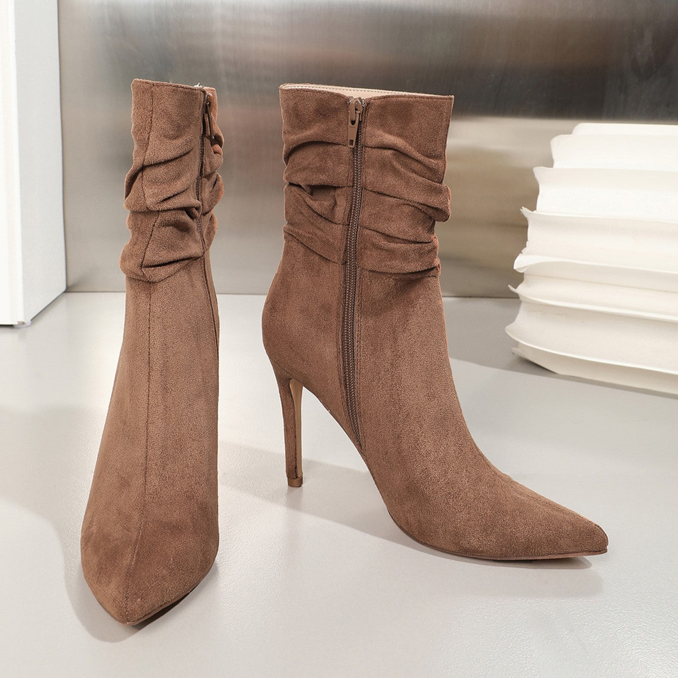 Fiorelle Women's Stiletto Heel Ankle Boots - Pointed Toe Suede Martin Boots (US 5-11)
