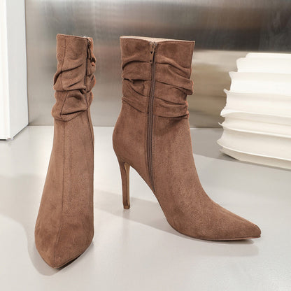 Fiorelle Women's Stiletto Heel Ankle Boots - Pointed Toe Suede Martin Boots (US 5-11)
