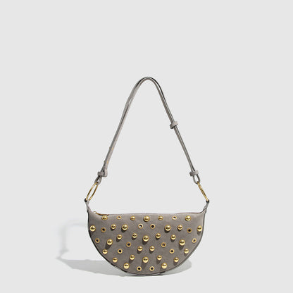Fiorelle Women's Rebel Rivet Underarm Bag - Punk-Edge Mushroom Stud Shoulder Crossbody with Detachable Strap & Distressed Texture